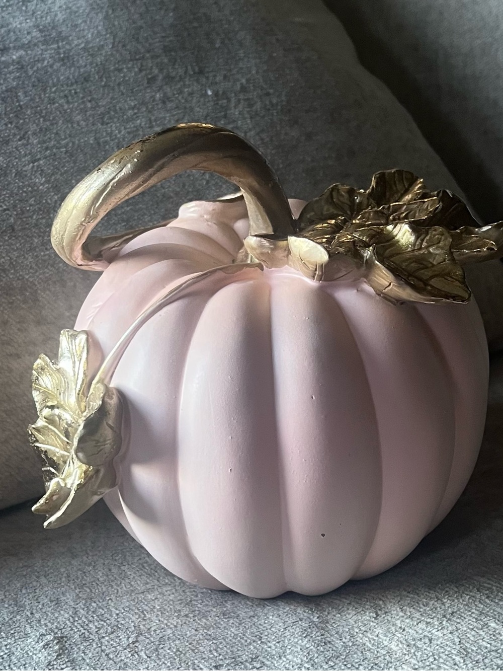 Laura Ashley Pastel Pink Pumpkin Autumn Figurine Decor with 3D Gold Leaf Details